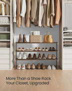 SONGMICS Shoe Rack, 3-Tier Shoe Organizer, Metal Storage Shelf, Upright or Upside Down, for 16-20 Pairs, Stackable, for Entry