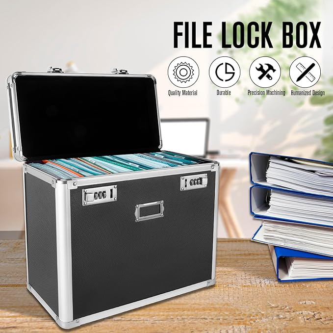 File Organizer Storage Box, Portable Locking Storage Totes - Storage Box with Dual Combination Locks for Filing Office Docume