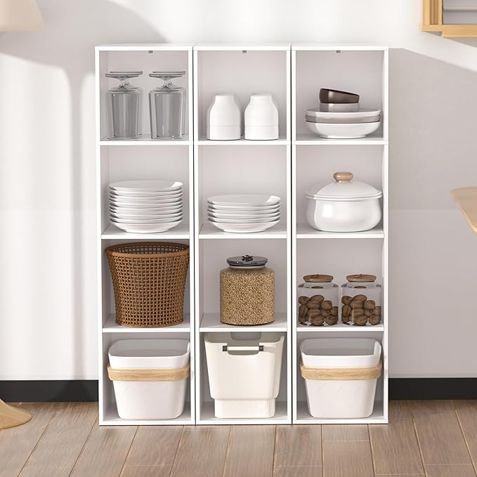 4 Cube Storage Organizer, Cube Shelf, Freestanding 4 Tier Open Shelf Bookcase for Home Office, Bedroom, Living Room, Study, W