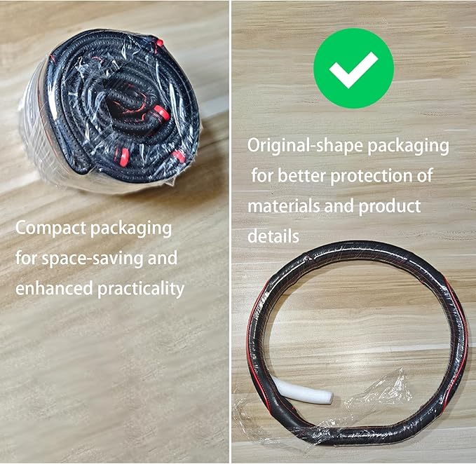 D Shape Car Steering Wheel Cover, Universal 15 inch Stitching Color Anti-Slip Steering Wheel Protector, Red and Black Style (