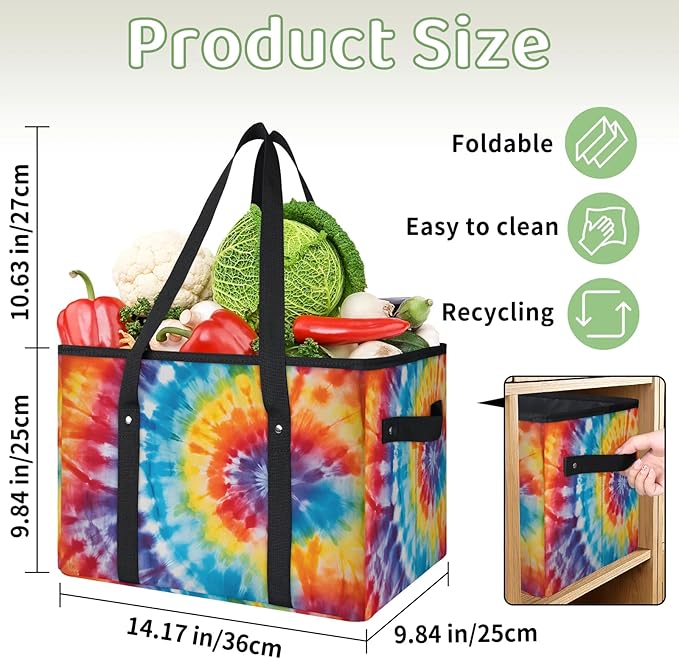 Reusable Grocery Bags Heavy Duty Shopping Bags Foldable Large Tote Bags with Long Handles & Hard Bottom