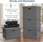 Graciadeco Large 17" 36 Quart Collapsible Stackable Storage Bins with Lids, 5 Packs Gray Foldable Fabric Closet Storage Boxes