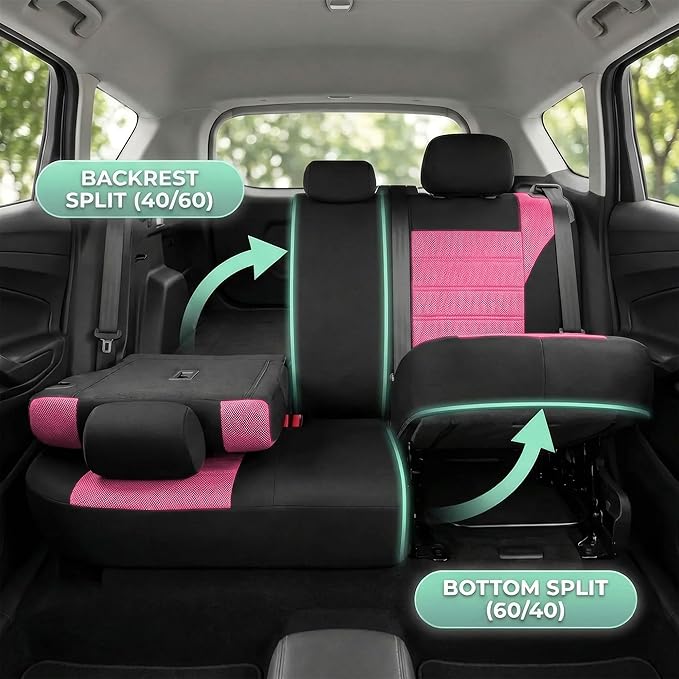 FH Group Automotive Car Seat Covers Full Set Premium 3D Air Mesh Front Seat Covers, Airbag Compatible & Split Bench Cover Uni