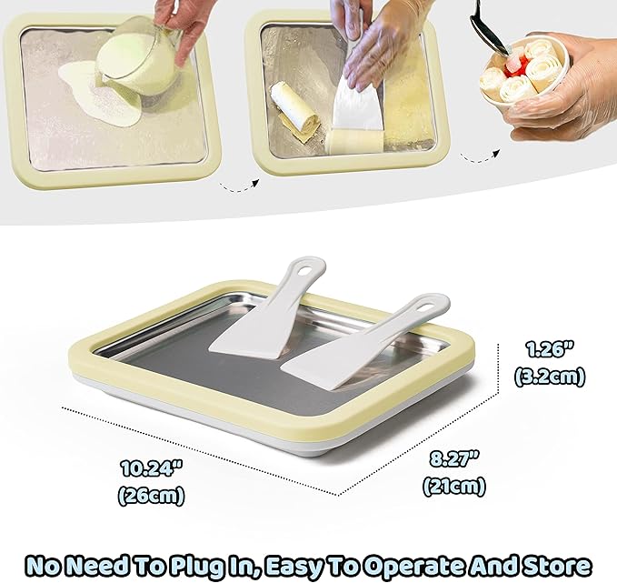 Ice Cream Roll Maker Rolled Ice Cream Machine, Sweet Spot Pan, Instant Cold Plate, Ideal for Making Rolled Ice Cream Soft Serve Slushies Frozen Yogurt Sorbet and Gelato (Yellow)