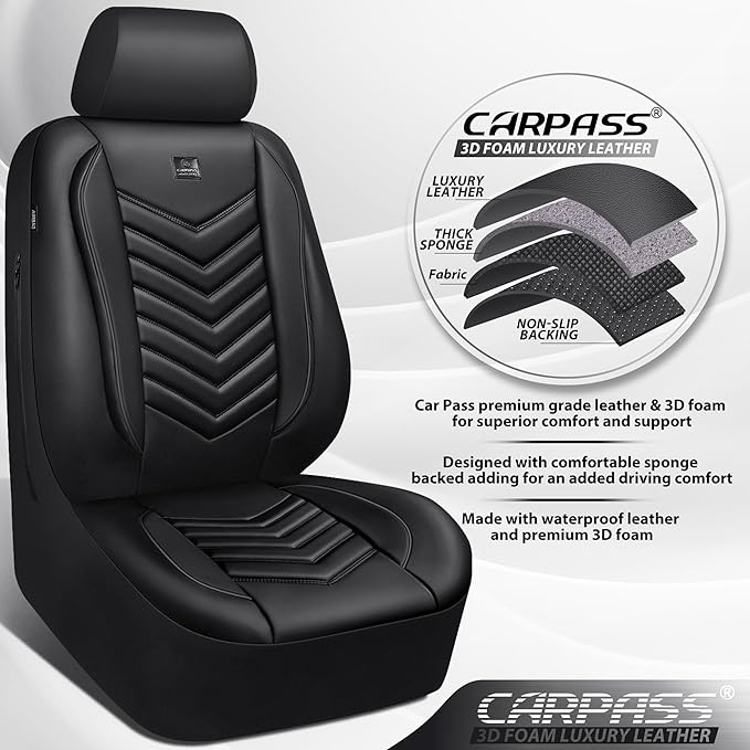 CAR PASS 3D Foam Faux Leather Car Seat Covers Front Seats,Waterproof Leather Front Seat Cover for Cars,Luxury Universal Fit f