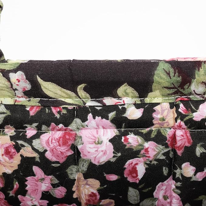 Small Storage Basket Organizer, Mini Fabric Floral Storage Baskets with Handle, Quilted Portable Collapsible Storage (L)