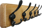 Dseap Coat Rack Wall Mount - Heavy-Duty Robust Barnwood-Style Wooden Wall Coat Hanger Hook Rail with 5 Triple Hooks for Winte