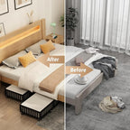 Bamboo Under Bed Storage Containers with Wheels, 2 Pack Large Under the Bed Shoe Storage Bins, Wood Rolling Underbed Drawers 