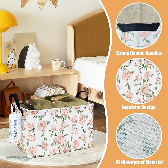 LANGYASHAN Rectangular Storage Bin Collapse Canvas Fabric Cartoon Storage Basket with Handles for Organizing Home Kitchen Boy