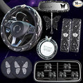 Dotesy 16 Pcs Bling Car Steering Wheel Cover Set with Crystal Seatbelt Shoulder Pads Diamond Butterfly Car Accessories for Women (Black)