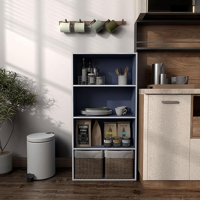 Homes: Inside + Out Apexa 4-Tier Cube Storage Organizer Shelves, Stackable Wood Bookcase Fits Cubby Bins for Organization, Do