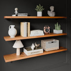 Industrial Pipe Wall Wood Shelves,Real Wooden Shelves 55" in Special Brown Color with 1.2" Extra Thickness, Modern Floating S