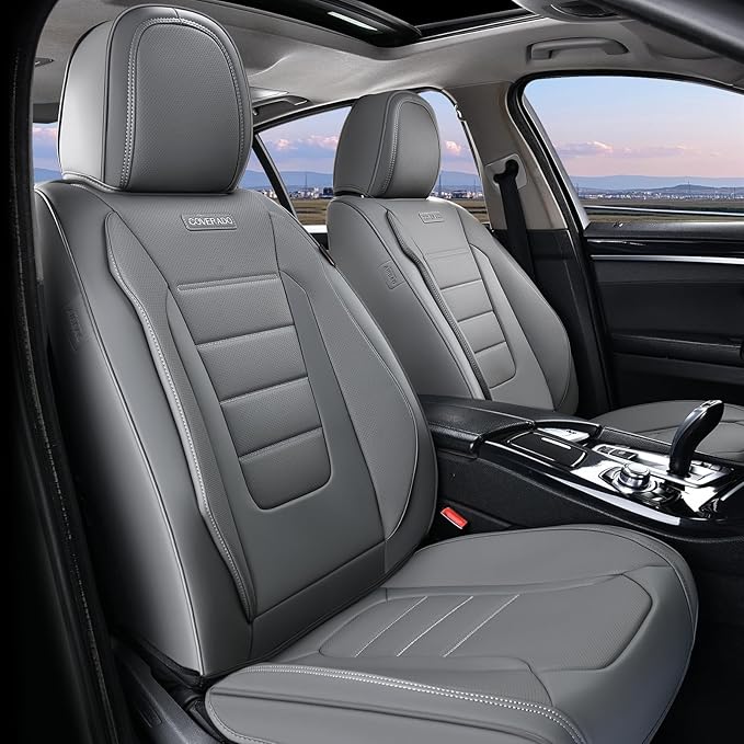 Coverado Seat Covers Full Set, Seat Covers for Cars, Gray Car Seat Cover, Waterproof Car Seat Protector, Nappa Car Seat Cushi