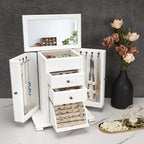 Emfogo Jewelry Box for Women, Rustic Wooden Jewelry Boxes & Organizers with Mirror, 4 Layer Jewelry Organizer Box Display for