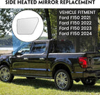 Driver Heated Mirror Glass Replacement for Ford F150 2021 2022 2023 2024, Left Side Rearview Mirror with Blind Spot Light and Backing Plate Fits F150 2021-2024