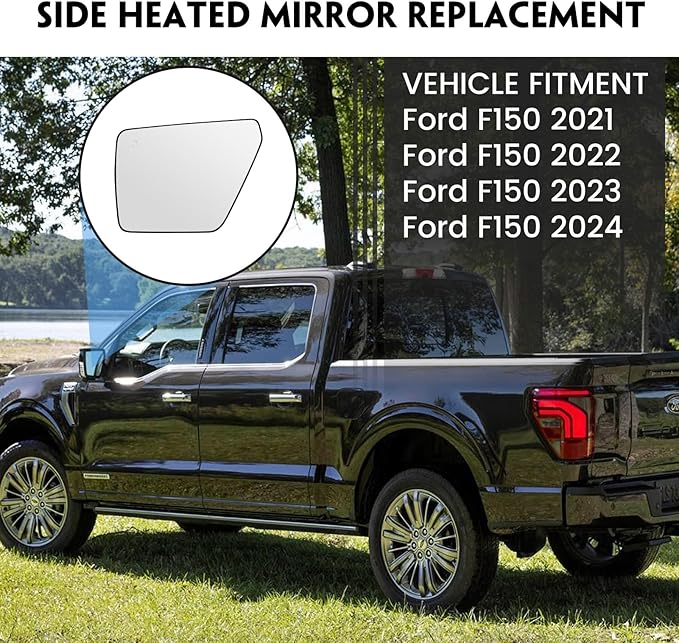 Driver Heated Mirror Glass Replacement for Ford F150 2021 2022 2023 2024, Left Side Rearview Mirror with Blind Spot Light and Backing Plate Fits F150 2021-2024