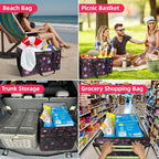 Muzale Extra Large Utility Tote Bag with Wire Frame Collapsible Reusable Grocery Bags Heavy Duty Shopping Bags for Groceries with Handles Trunk Organizer for Beach Car Picnics Camping Laundry