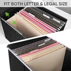BALEINE File Organizer Box with Lid, Collapsible File Folder Organizer with Plastic Slide, Hanging File Folder Box for Office