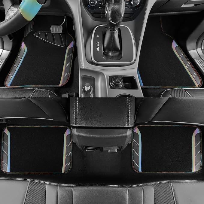 CAR PASS Leather Steering Wheel Cover and Waterproof Car Floor Mats,Microfiber Universal Car Combo Fit for 95% Sedan,SUV,Cars