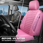 CAR PASS Bling Diamond Pink Leather Car Seat Covers for 2 Front Seats Protector, Waterproof Shining Glitter Sparkly Crystal U