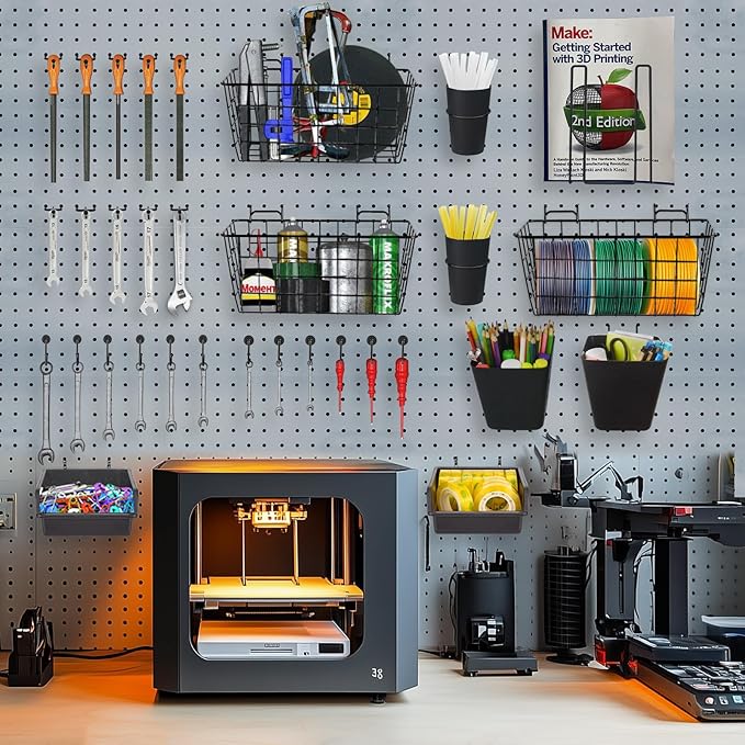 Pegboard Basket Organizers, Peg Board Large Baskets Hooks Bins Cups Tool Organizer 42 Pack Set, Wall Storage Display Hanging 