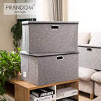PRANDOM Extra Large Collapsible Storage Bins with Lids [5-Pack] Linen Fabric Foldable Storage Baskets Boxes Organizer Contain