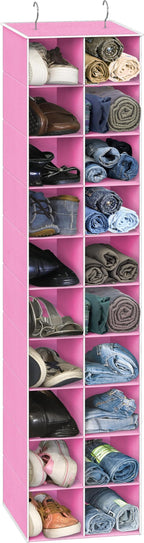 Simple Houseware 20 Section Shelves Hanging Shoes Organizer Holder for Closet, Pink