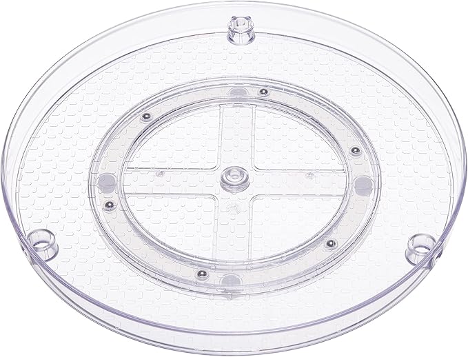 Amazon Basics 2 Tier Lazy Susan Turntable Organizer for Condiments, 12" Diameter, Clear
