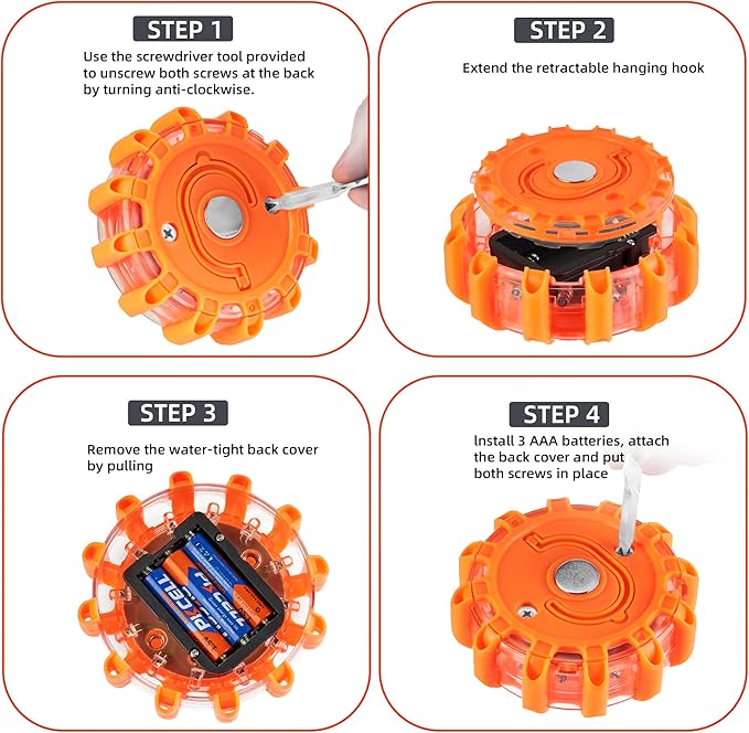 LED Road Flares roadside emergency car kit emergency road flares Kit with Magnetic Base for Vehicles & Boat | 9 Flash Modes(w