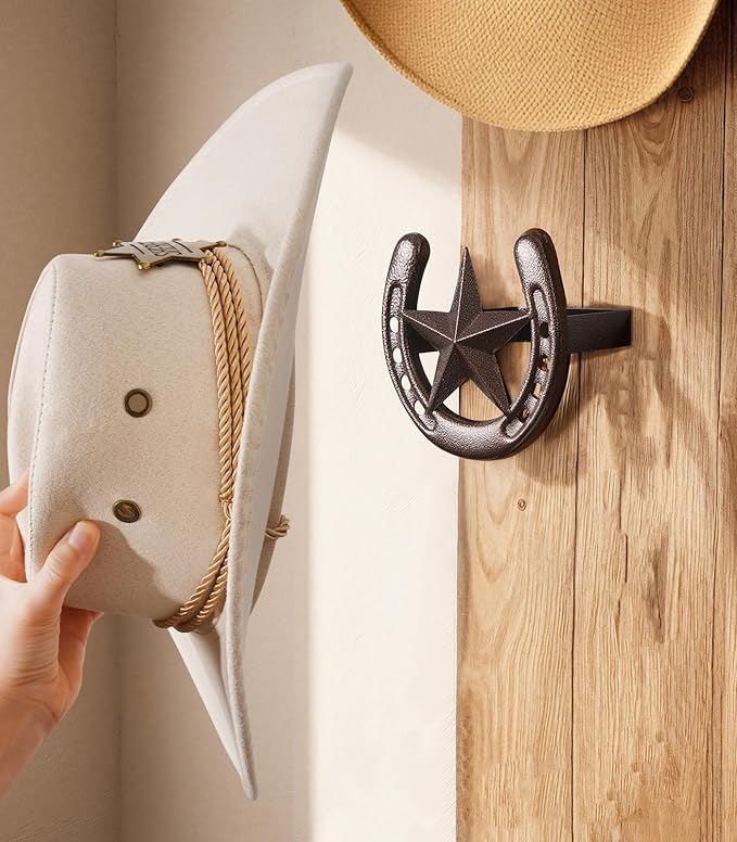 Cowboy Hat Hanger Wall Mount, 6 Pack Cowboy Hat Rack, Bridle Hook for Tack Room, Metal Horseshoe Hook, Horseshoe Decor, Weste