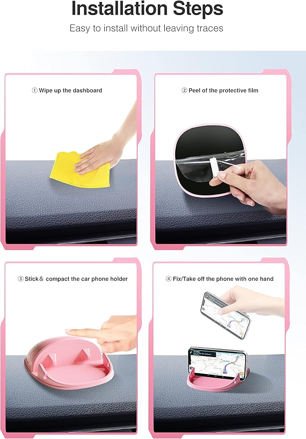 Loncaster Car Phone Holder, Car Phone Mount Silicone Car Pad Mat for Various Dashboards, Slip Free Phone Stand Compatible with iPhone, Samsung, Pink