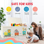 Extra Large Collapsible Sturdy Toy Storage Organizer with Lids, Animal Train Toy Box for Boys Girls, 40"x16"x16", Modern, Bei