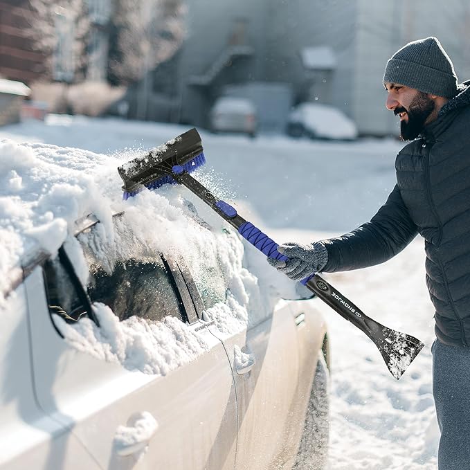 Snow Joe 45" Multi-Purpose Ice Scraper and Extendable Snow Brush for Car Windshield with Foam Grip and 360-Degree Pivoting Brush Head, SJEG-SB45S