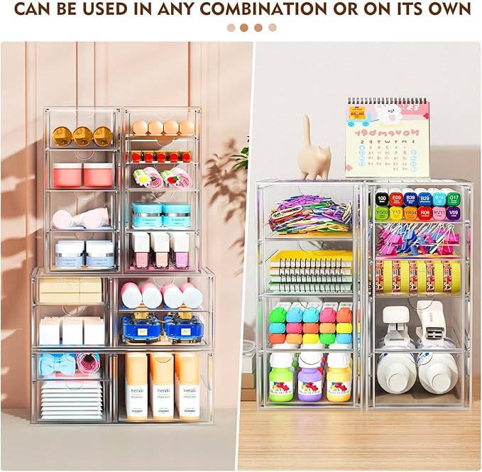 ARSTPEOE 22 Drawers, Acrylic Desk Makeup Organizer, Plastic Drawers Organizer, Stackable Storage Solution for Makeup, Dresser