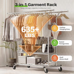 HOKEEPER Heavy Duty Clothes Rack Load 635 LBS, Clothing Rack for Hanging Clothes Adjustable Rolling Garment Rack with Wheels 
