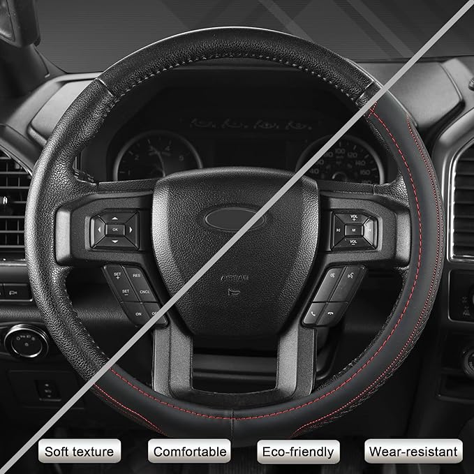 West Llama Car Steering Wheel Cover for Ford F-150, F-250, F-350, Expedition (Black +Red-Large Size)