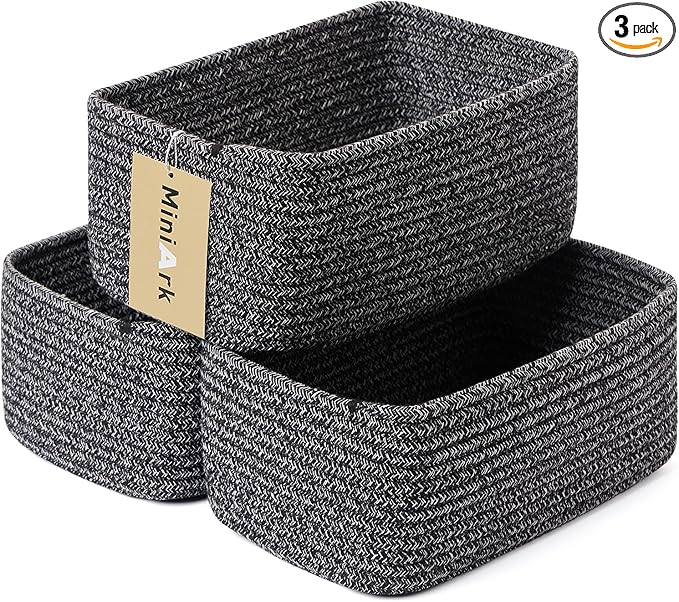 MiniArk Small Storage Baskets for Organizing | Closet Organizer Bins | Shelf Toy Basket | Woven Rope Baskets | Cube Decorativ