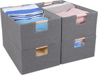 ANMINY 4PCS Storage Baskets for Organizing Collapsible Fabric Storage Bins Boxes with Wood Handles Closet Shelves Cube Organi
