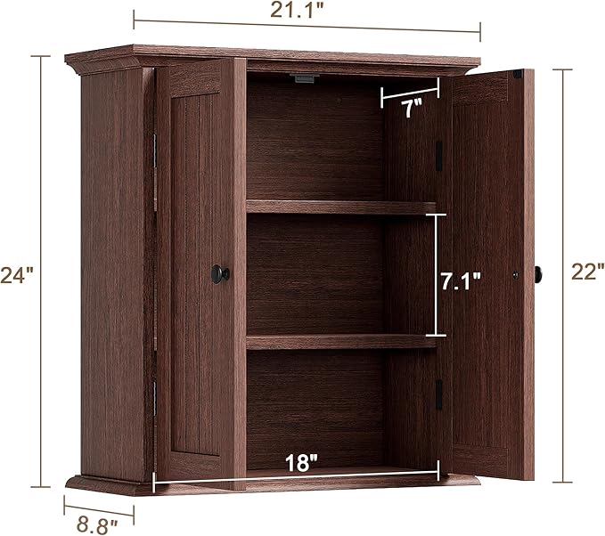 ChooChoo Bathroom Wall Cabinet, Over The Toilet Space Saver Storage Cabinet, Farmhouse Medicine Cabinet with 2 Doors and Adju