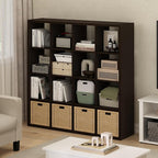 Furinno Cubicle Book Shelf, 16-Cube Bookshelf, Extra Thick Frame Reversible Bookcase with Open Back, 14.6" x 58" x 58", for L