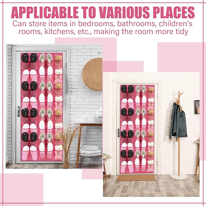 Windyun 40 Over the Door Shoe Organizer Large Mesh Pocket Hanging Shoe Rack for Closet Rose Red Nonslip Behind Door Storage H