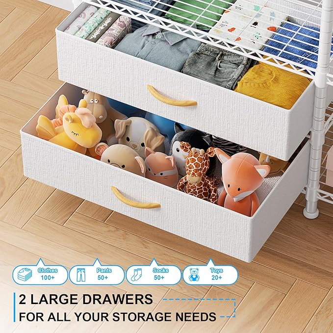 Ulif F3 Heavy Duty Clothes Rack（With Fabric Drawers）Freestanding Clothing Racks for Hanging Clothes，Adjustable Closet Organiz