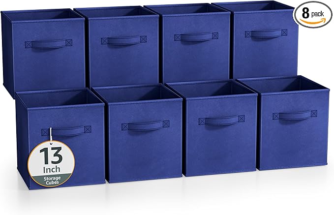 Sorbus 13 Inch Collapsible Fabric Storage Cubes - Sturdy Foldable Baskets with Handle - 8 Organizing Bins for Clothes, Toys, 