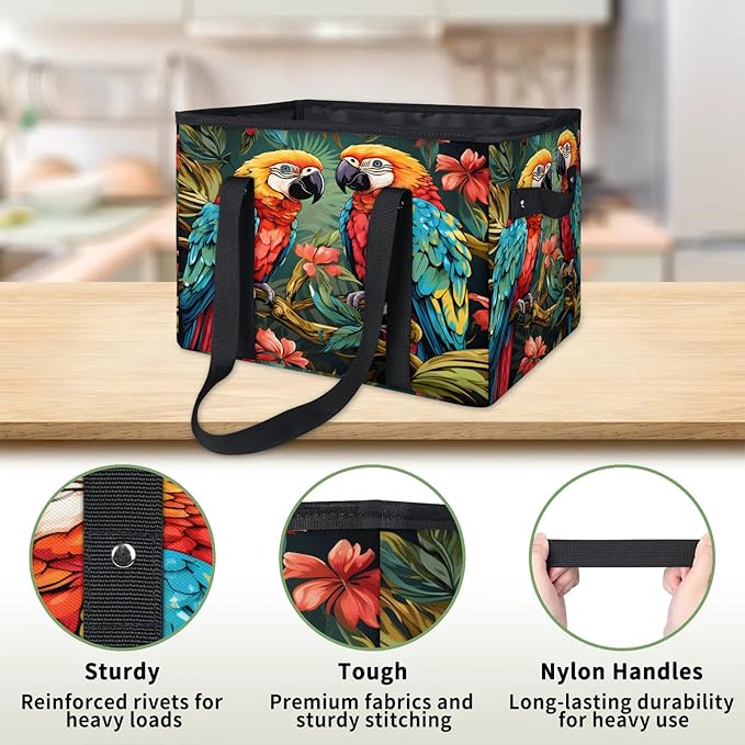 Reusable Grocery Bags Heavy Duty Shopping Bags Foldable Large Tote Bags with Long Handles & Hard Bottom