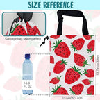 Car Garbage Bag Red Sweet Strawberry Drawstring Car Trash Bag Hanging for Back Seat with Adjustable Buckle Canvas Vehicle Trash Can Easy-to-Install