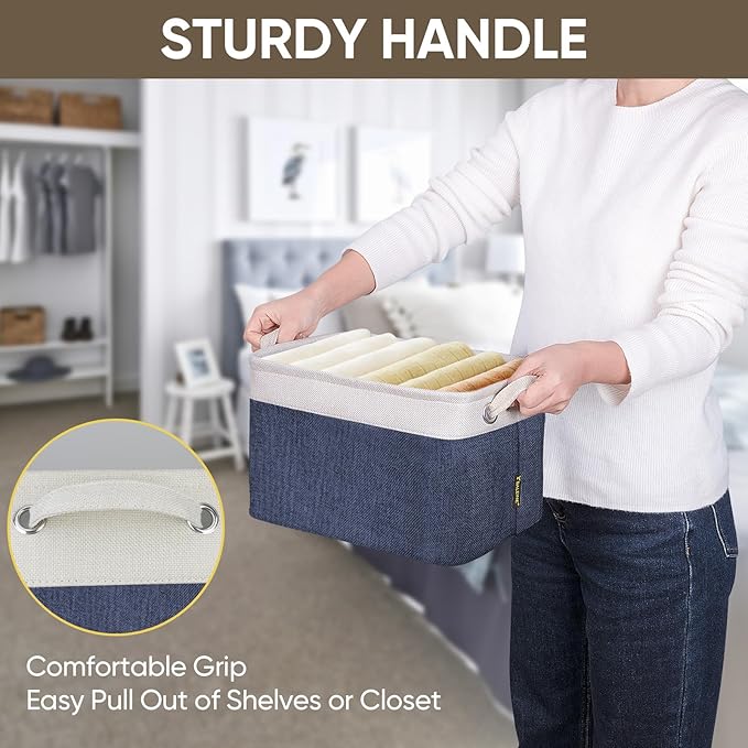 BALEINE 2 Pack Fabric Closet Storage Bins for Shelves, Linen Closet Organizers and Storage, Decorative Baskets for Organizing