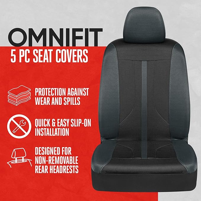 Motor Trend Black & Gray Car Seat Covers Full Set – Front Seat Covers & Rear Bench Seat Cover – Airbag Compatible, 60/40 Spli
