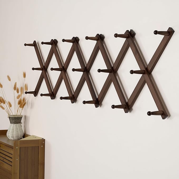 SKOLOO Hat Rack for Wall with 17 Hooks, Solid Wooden, Modern, Expandable Coat Rack Wall Mount for Coats, Hats, Bags, Baseball