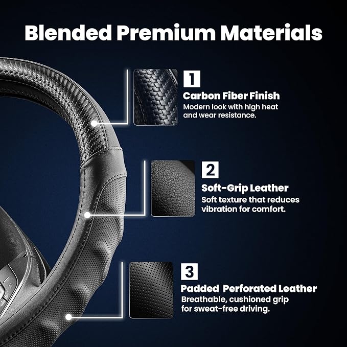 18 Inch Semi Truck Steering Wheel Cover for Freightliner Cascadia, Kenworth T680 T880, Peterbilt 579 & Volvo VNL – Heavy Duty Anti-Slip Leather Grip for Big Rig Class 8 Trucks – Black