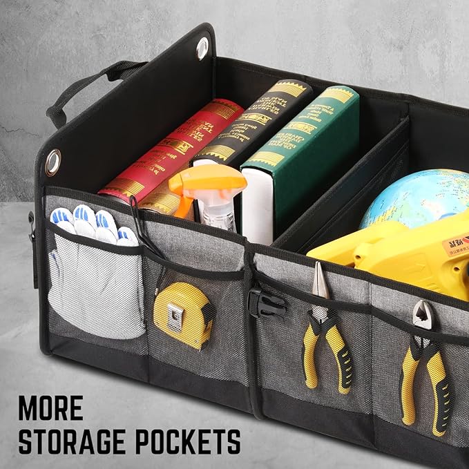 DNA Motoring Trunk Organizer for Car, 70L Large Capacity Foldable Trunk Organizer, Multi Compartment Car Trunk Organizer